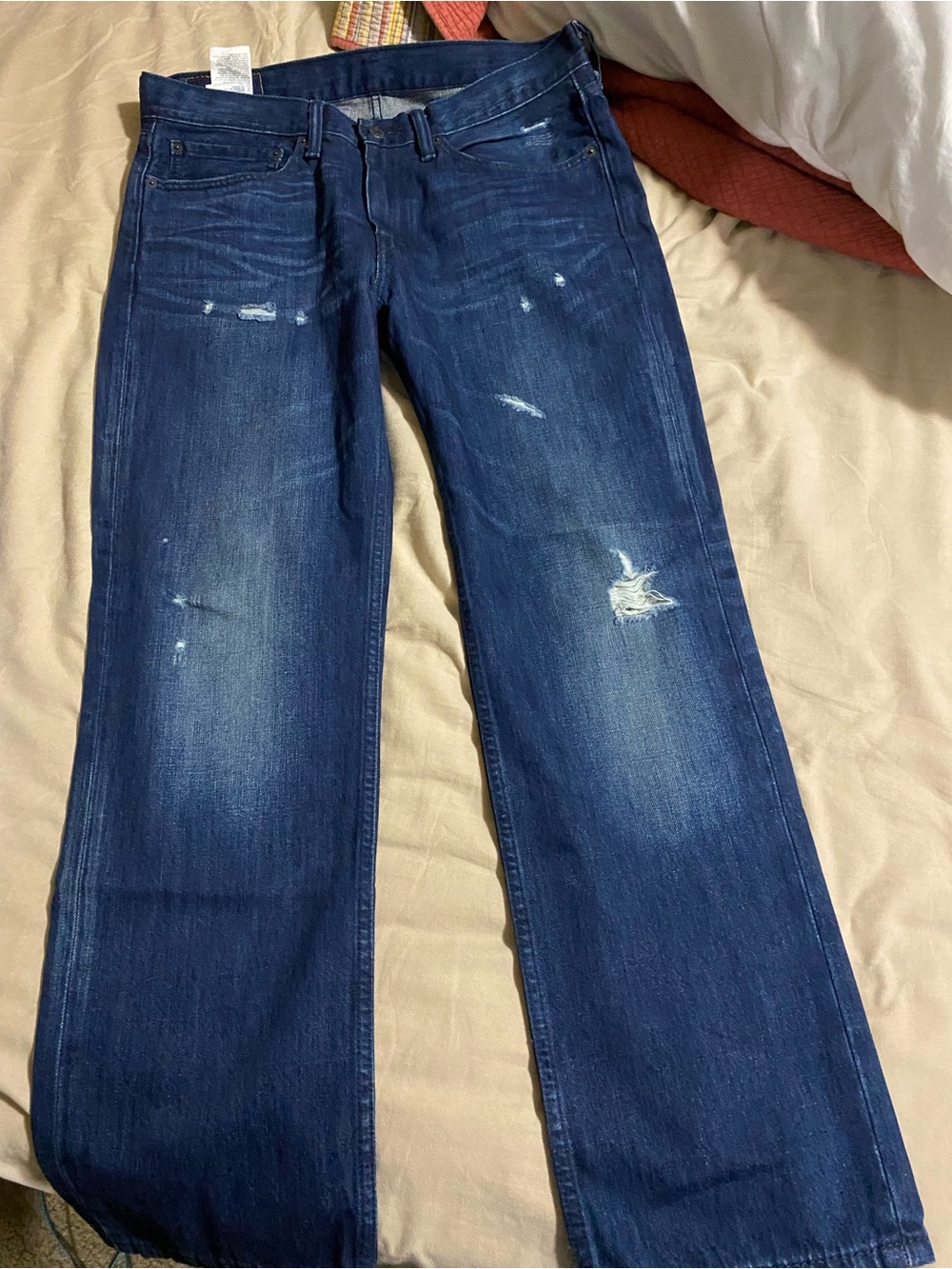 Levi's Men's Dark Blue Straight-Leg Jeans with Distressed Details